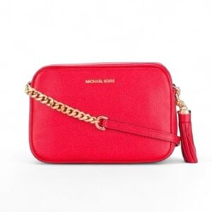 Michael Kors Crossbody Bag Leather  Red with Gold Chain